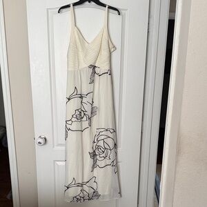 Signature by Robbie Bee White Maxi Dress with Black Floral Design